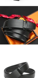 Men genuine leather automatic buckle belt business casual high quality waist strap.