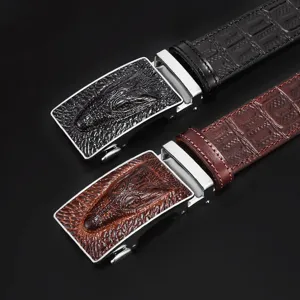 Men's Genuine Top Layer Cowhide Leather Belt Automatic Buckle Business Casual Crocodile Embossed Leather Belt