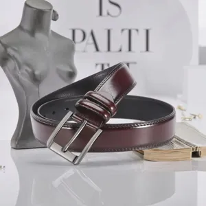 Ceinture en Cuir pour Homme Bordeaux Affaires Casual Boucle Ardillon Style Accessoire