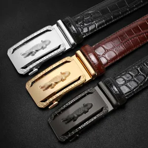 Mens Automatic Buckle Leather Belt Business Casual Genuine Leather Ratchet Waist Belt Luxury Metal Buckle Belt
