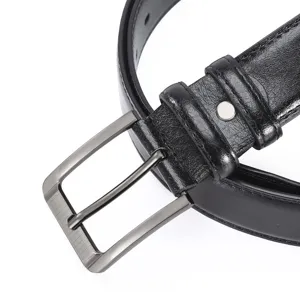 Ceinture en cuir noir pour homme avec boucle métallique style classique élégante