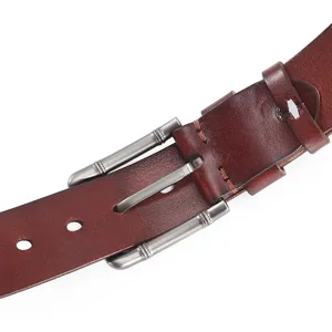Ceinture en cuir marron pour homme avec boucle ardillon métallique classique pantalon casual