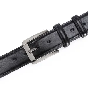 Ceinture en cuir noir pour homme avec boucle ardillon argentée, design casual chic idéal