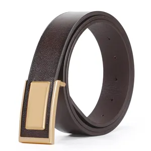 Ceinture en cuir pour homme avec boucle en alliage doré, élégante ceinture de costume.