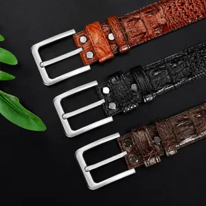Men's Business Leather Belt Embossed Crocodile Pattern Metal Pin Buckle Strap