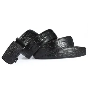 Men's black business crocodile pattern leather belt with stylish automatic metal buckle main view