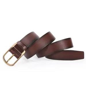 Cinturón de cuero marrón vintage para hombre con hebilla de metal clásica para uso diario