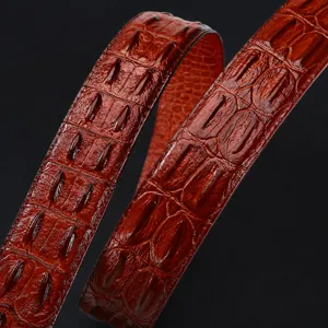 Men's brown alligator pattern leather belt with realistic spine texture and luxury design main view