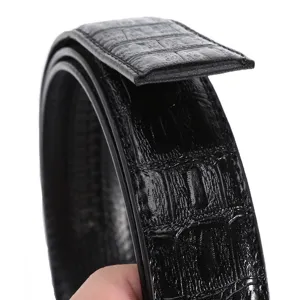 Schwarzer Kroko-Muster Leder Automatik Schnalle Gürtel Riemen Hauptansicht Freizeitstil.