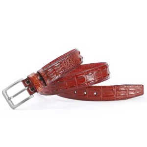 Men's premium crocodile pattern leather belt with classic silver metal buckle for casual wear.