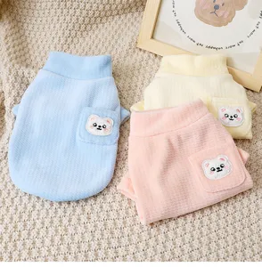 Winter warm puppy fleece sweater with cute bear pocket vertical stripes pet vest details.