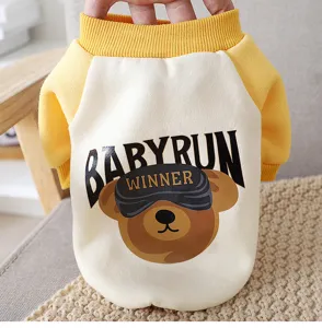 Cozy winter pet clothes with cute bear print, color block fleece pullover for cats and dogs.