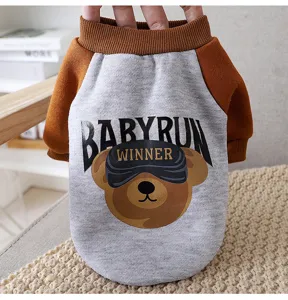 Detailed view of a cute pet winter fleece sweater with a lovely bear print and warm pullover design.