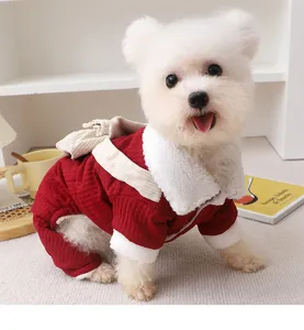 Winter warm four-leg pet corduroy cotton clothes for small dogs, cute backpack design.