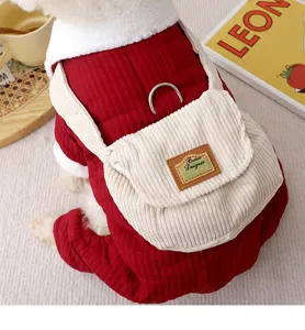 Maltese winter warm four-leg pet cotton coat with cute corduroy small backpack design.