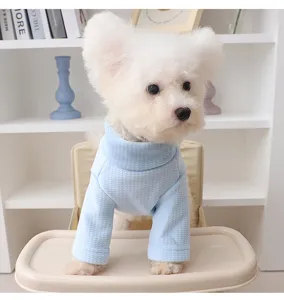 Small dog winter warm turtleneck fleece vest vertical stripe pet clothes detail shot