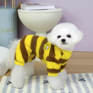 Cute winter warm dog clothes with bee wings, thick fleece pet apparel for small puppies.