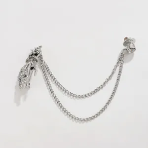 Halloween gothic punk skull hand brooch crystal tassel suit pin for men hip hop jewelry
