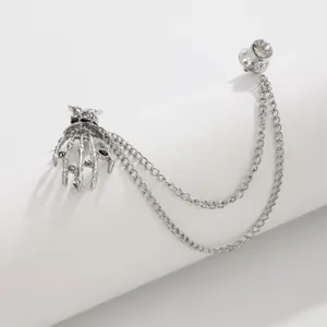 Men's Halloween skeleton hand brooch rhinestone tassel suit accessory hip hop gothic jewelry