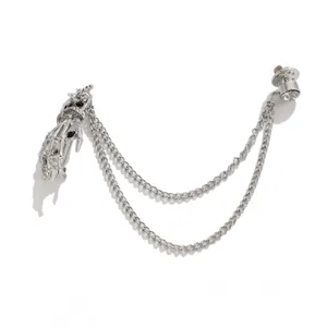 Gothic rhinestone skeleton hand tassel brooch for men, cool hip-hop suit lapel pin jewelry.