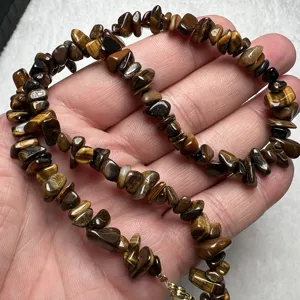 Collana di pietre di occhio di tigre naturale, gioielli con perle di cristallo.