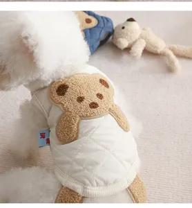 Schattige herfst winter honden vest met 3d teddybeer applicatie warme huisdier kleding