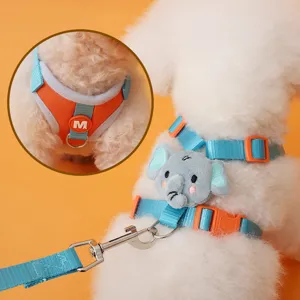 Süßes kleines Hundegeschirr Set mit Plüsch Elefant, blaue orange Weste für Haustiere