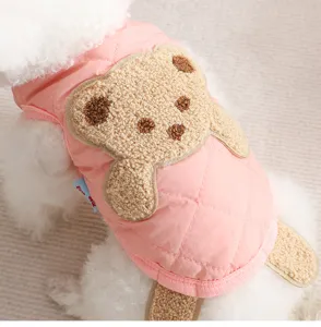 Schattig teddybeer hondenvest winter warme huisdierkleding roze gewatteerde kleding.
