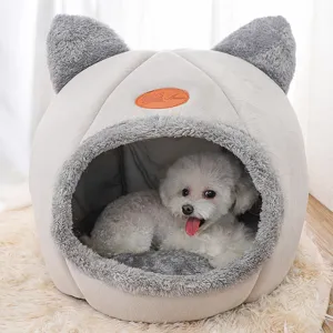 Casa Cálida para Mascotas Cerrada Diseño Lindo de Orejas de Gato Cama de Peluche Suave para Perros Cueva Nido de Dormir de Invierno Para Perros Pequeños y Gatos