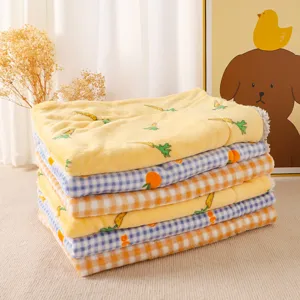 Thick warm winter pet mat for cats and dogs, cozy fleece blanket bed with cute carrot design.