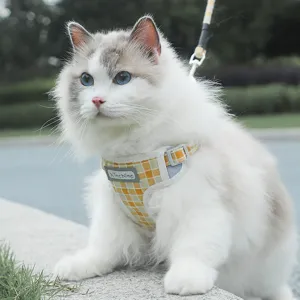 Set Pettorina e Guinzaglio per Cani e Gatti Piccoli Gilet in Rete Traspirante Gingham Guinzaglio da Passeggio per Cuccioli Accessori per Animali Domestici