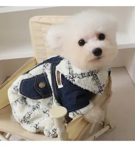 Winter warm pet dog clothes cute denim fleece four-leg cotton coat for small dogs apparel