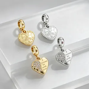 Elegant heart-shaped charm pendant for DIY bracelets and necklaces, featuring dazzling crystals.