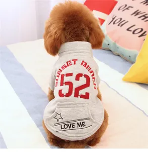 Warm winter pet dog hoodie for small dogs, grey fleece puppy two-leg clothes with cute embroidery.