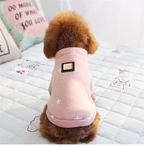 Cute pink pet dog hoodie winter warm fleece clothes with white stars for small dogs and puppies.