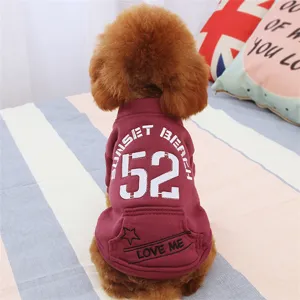 Warm dog hoodie for winter small pets fleece lined pet clothing red puppy winter apparel
