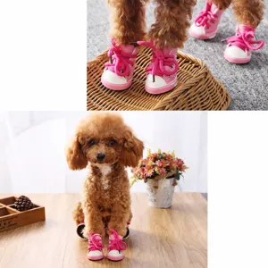 Pink dog canvas shoes cute pet sneakers breathable footwear for small dogs teddy and bichon