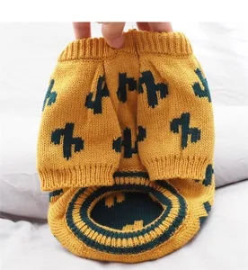 Cute knit dog sweater for small pets, warm winter puppy clothes with cactus pattern.