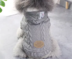 Grey knitted dog sweater for small puppies winter warm thick pet apparel cute clothes