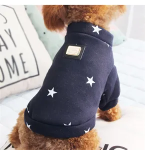 Cute dog hoodie winter warm fleece pet clothes navy blue star pattern puppy apparel
