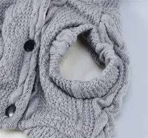 Grey knitted pet dog sweater puppy warm thick winter apparel with cute sleeve detail
