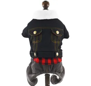Pet dog winter denim jacket four-leg warm fleece collar coat pet cat puppy apparel item