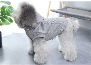 Grey knitted pet dog sweater winter warm hoodie for small dogs puppy cute apparel 1