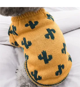 Cute cactus knit sweater detail for small dogs, autumn winter pet warm two-legged clothing