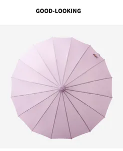 Ombrello lungo monocromo a 16 stecche stile giapponese ombrello dritto elegante per donna.