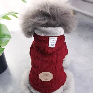Pet Dog Sweater Autumn Winter Warm Knitted Hooded Clothes Small Dogs Pomeranian Bichon Puppy Pullover Apparel Outfit