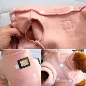 Pink fleece pet dog sweatshirt winter warm star print two-legged puppy clothes apparel