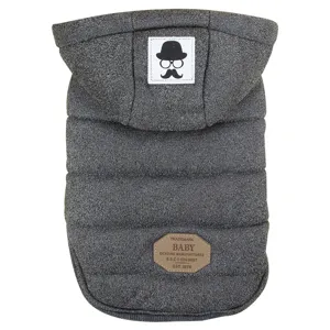 Grey thickened warm pet dog hooded cotton coat winter puppy clothes apparel soft