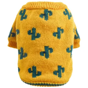 Cute cactus pattern pet dog sweater, warm knit winter clothes for small dogs, puppy apparel.