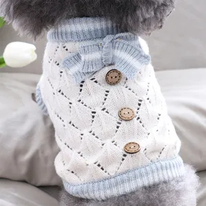Strick Haustier Hundebulli Pullover mit Schleife süße warme Winterkleidung für kleine Welpen